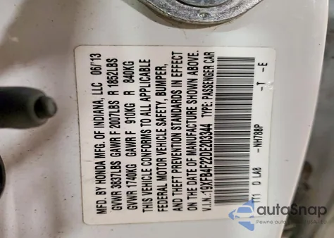 2013 Honda Civic Hybrid z USA, uszkodzony, nr VIN 19XFB4F22DE203344